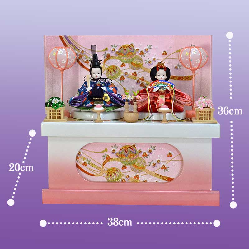 プリンセスひな人形 もも雛 究極のコンパクトな総桐製・ピンク 