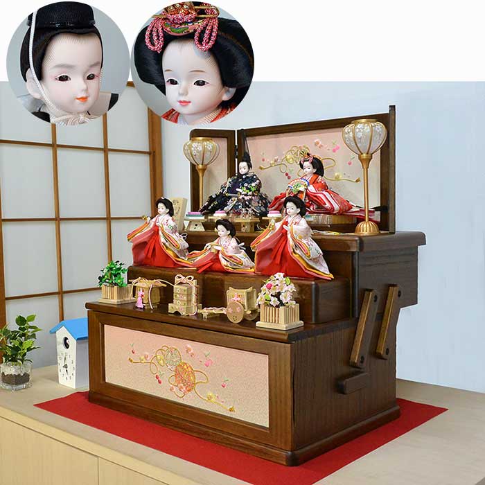 収納式三段飾りセット まり桜雛 プリンセス雛人形 <33-6800 