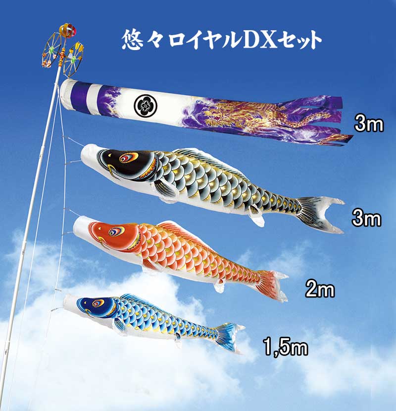 悠々ロイヤル DX【鯉のぼり】3m6点セット ＜家紋・お名前料金
